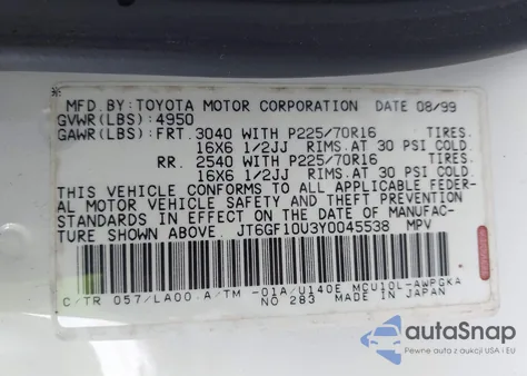 2000 Lexus Rx 300 z USA, uszkodzony, nr VIN JT6GF10U3Y0045538